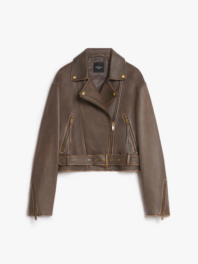 Leather biker jacket - DARK BOWN - Weekend Max Mara - 2