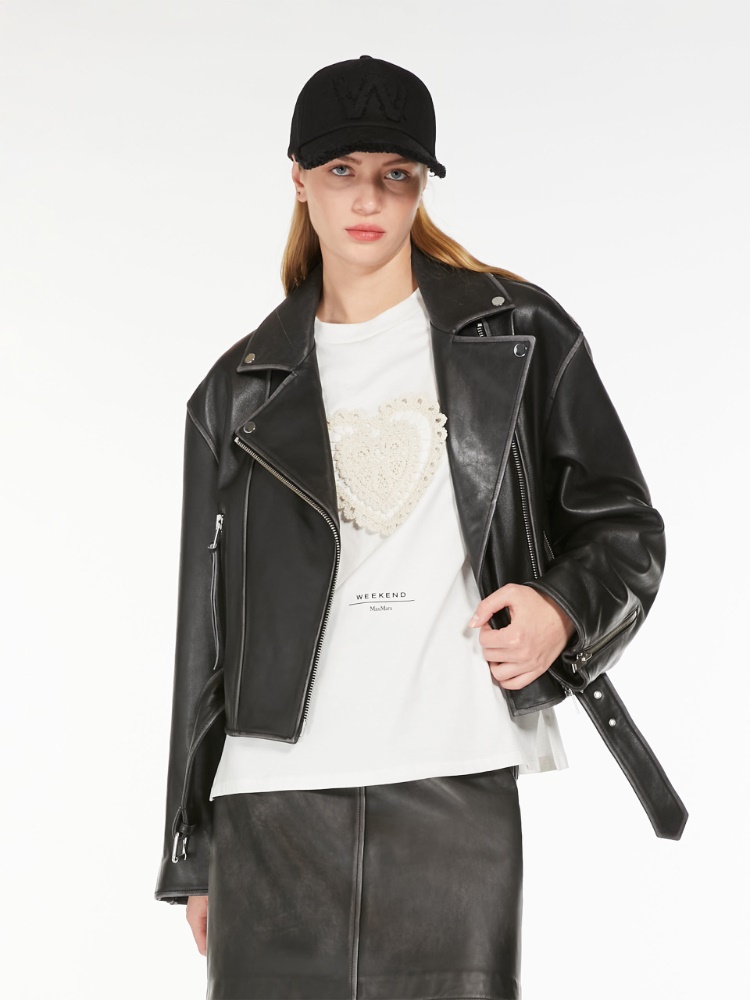 Leather biker jacket - BLACK - Weekend Max Mara