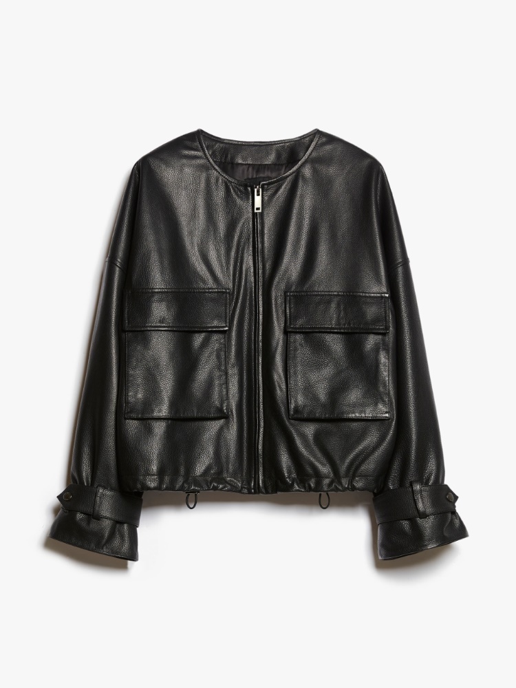 Deer-print leather cropped jacket - BLACK - Weekend Max Mara