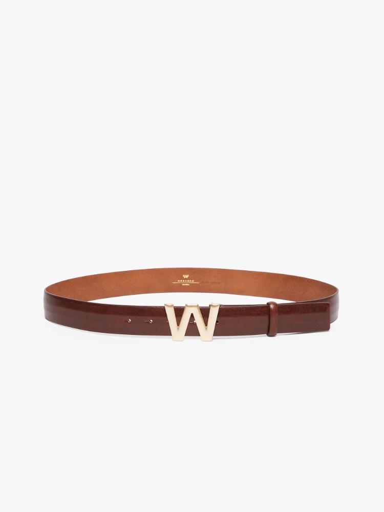 Branded buckle-embellished leather belt - COCOA - Weekend Max Mara