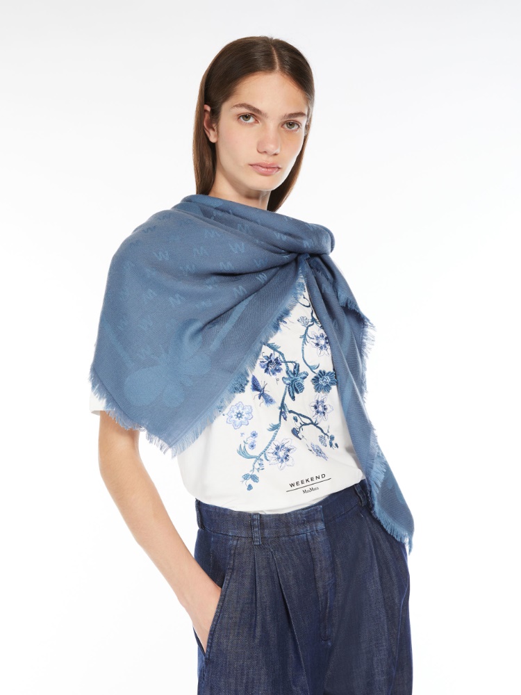 Jacquard-knit viscose and wool shawl - LIGHT BLUE - Weekend Max Mara - 2