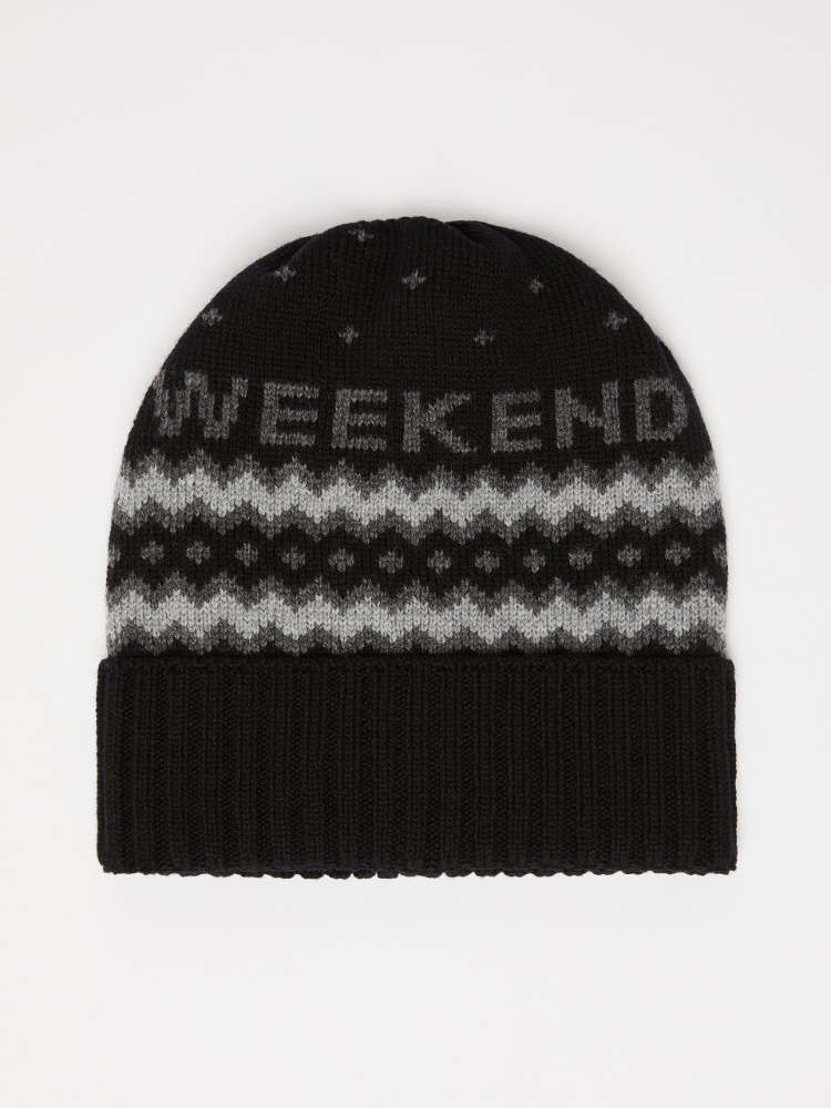 Jacquard-knit wool beanie hat - BLACK - Weekend Max Mara