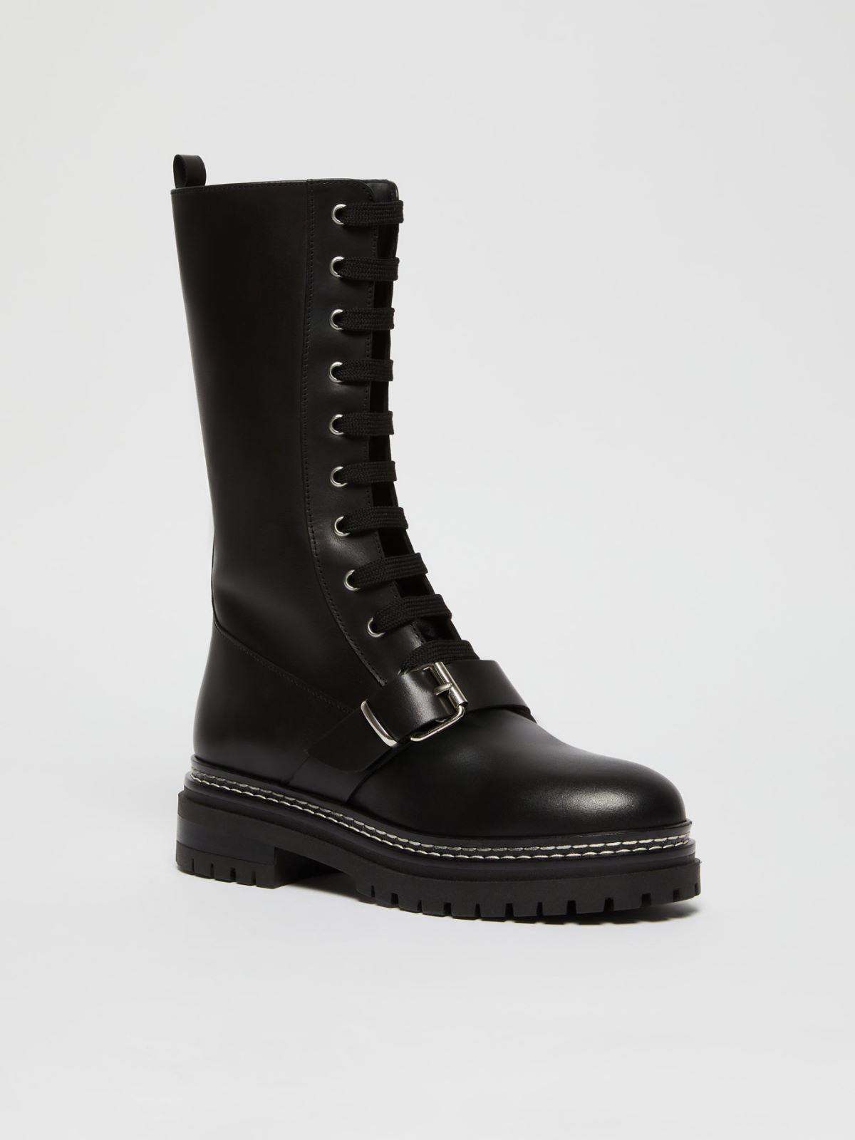 Leather lace-up combat boots, black | Weekend Max Mara