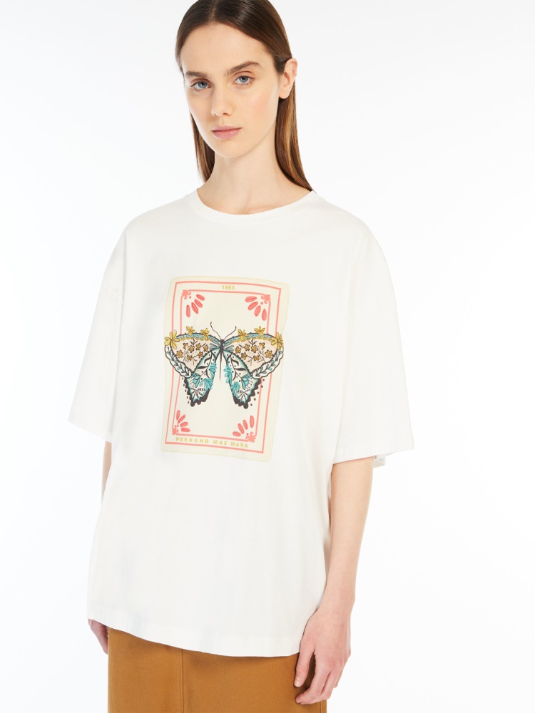 Oversized cotton print T-shirt - WHITE - Weekend Max Mara