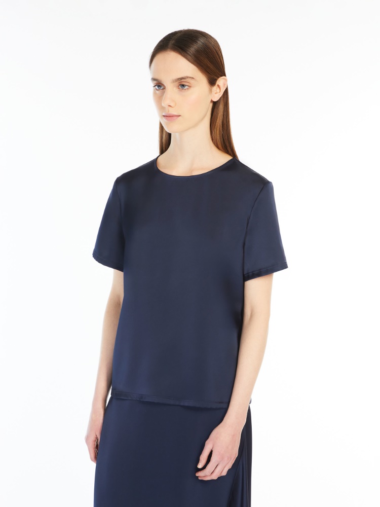 Satin and jersey T-shirt - NAVY - Weekend Max Mara