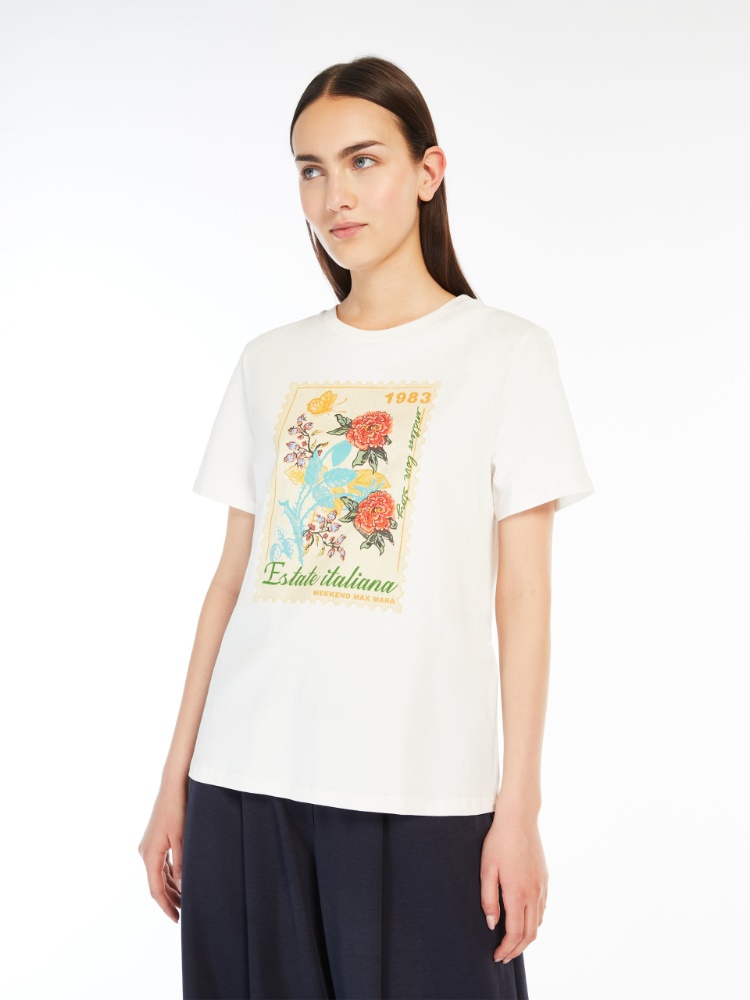 Printed cotton T-shirt - WHITE - Weekend Max Mara