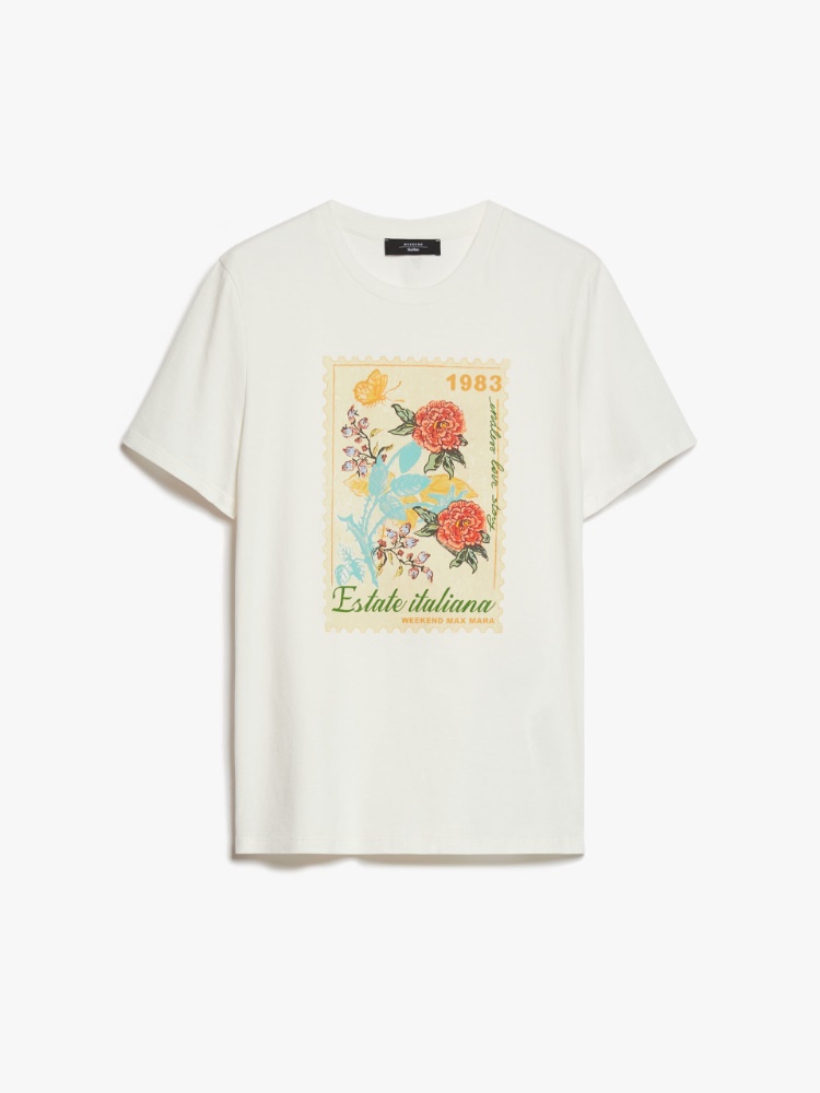 Printed cotton T-shirt, white | Weekend Max Mara