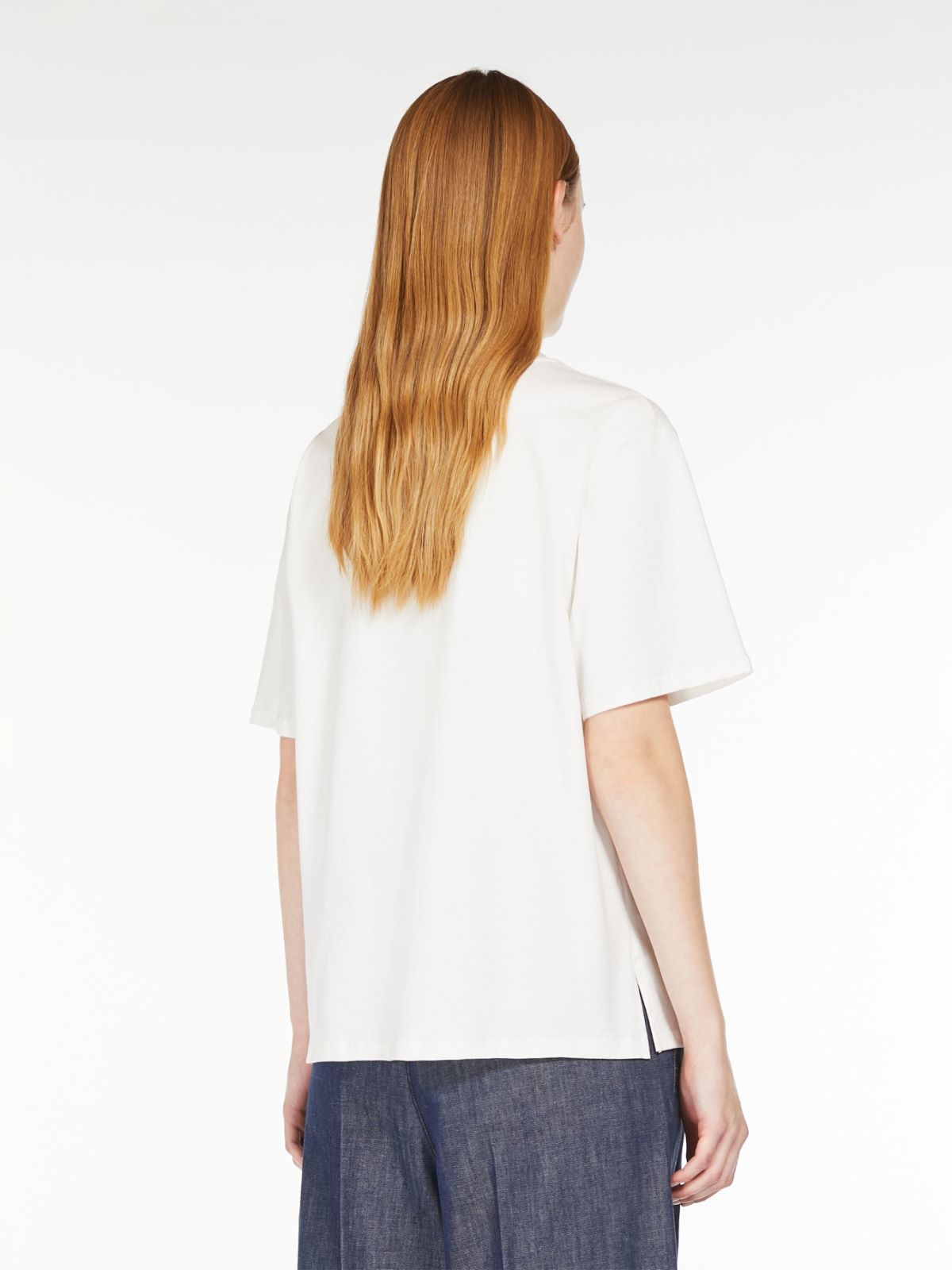 Cotton T-shirt with embroidered lettering detail, white | Weekend Max Mara