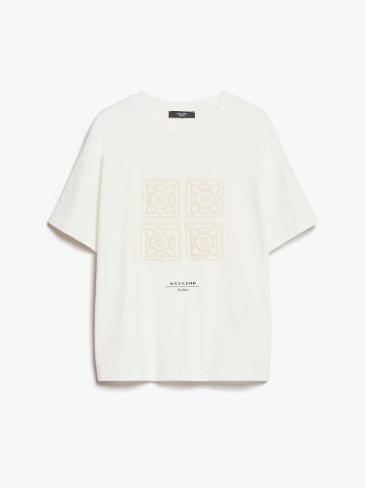 Cotton T-shirt with embroidered lettering detail - WHITE - Weekend Max Mara - 2