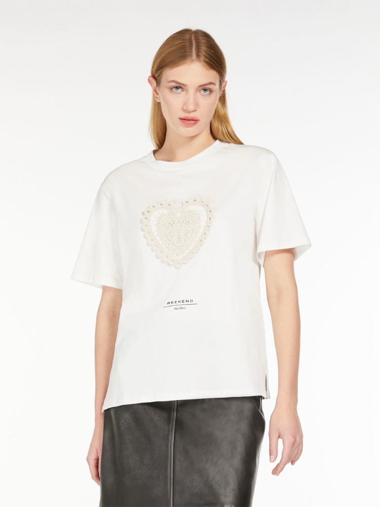 Cotton T-shirt with embroidered lettering detail - WHITE - Weekend Max Mara