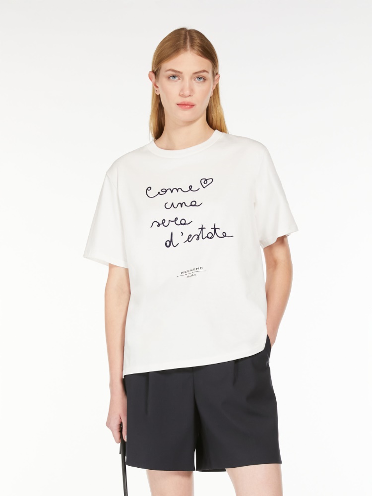 Cotton T-shirt with embroidered lettering detail - WHITE - Weekend Max Mara