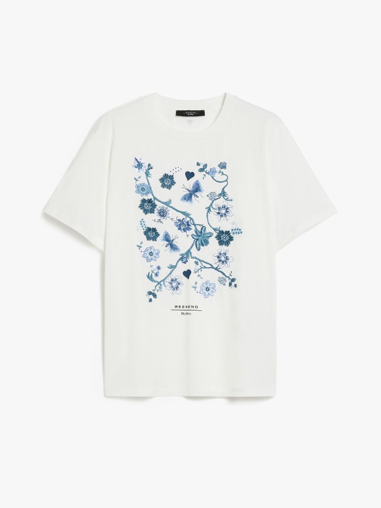 Cotton T-shirt with embroidered lettering detail - WHITE - Weekend Max Mara - 2