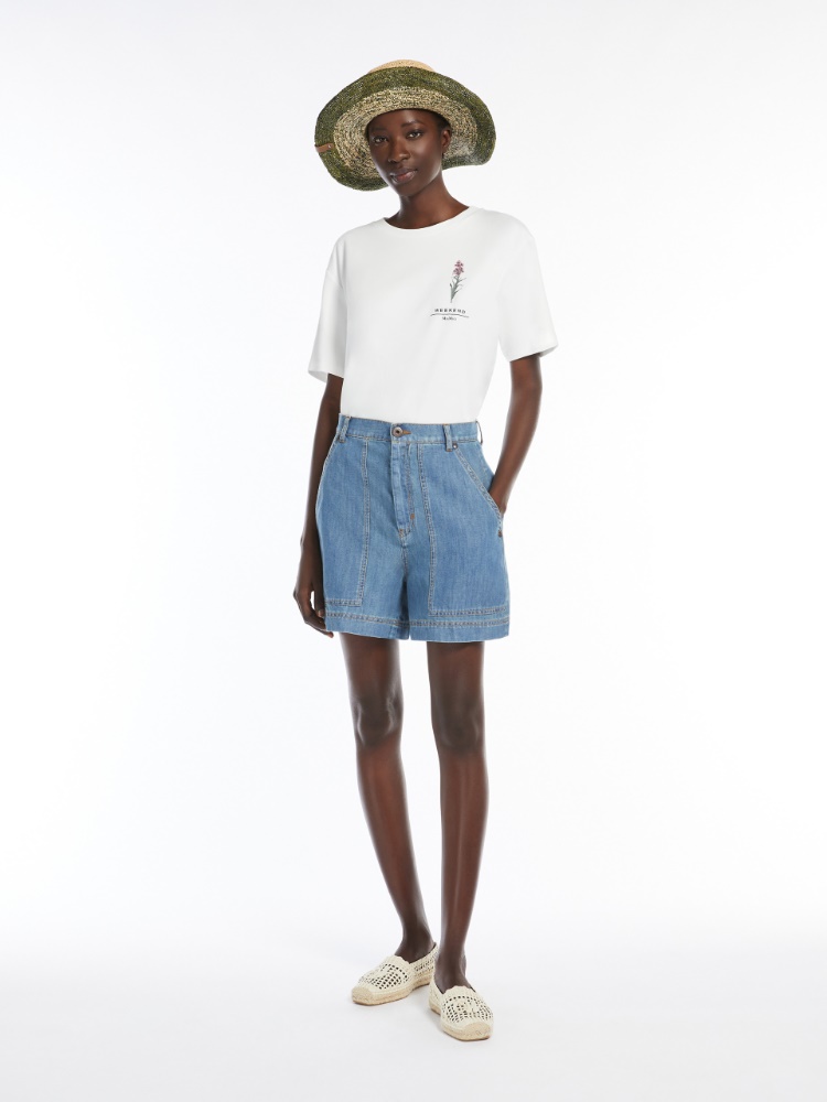 Cotton and linen denim Bermuda shorts - NAVY - Weekend Max Mara