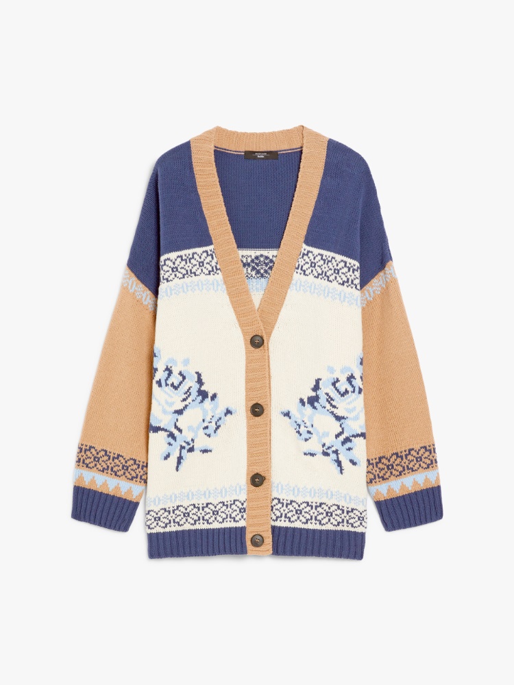 Colour-block cardigan in cotton yarn - NAVY - Weekend Max Mara