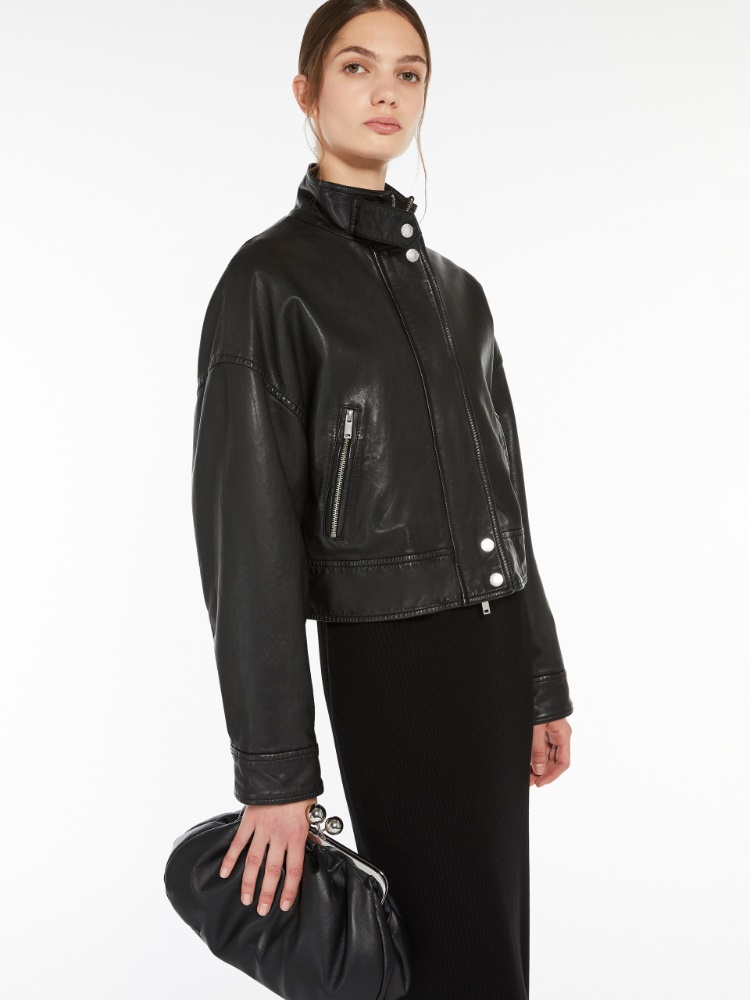 Washed nappa-leather bomber jacket - BLACK - Weekend Max Mara