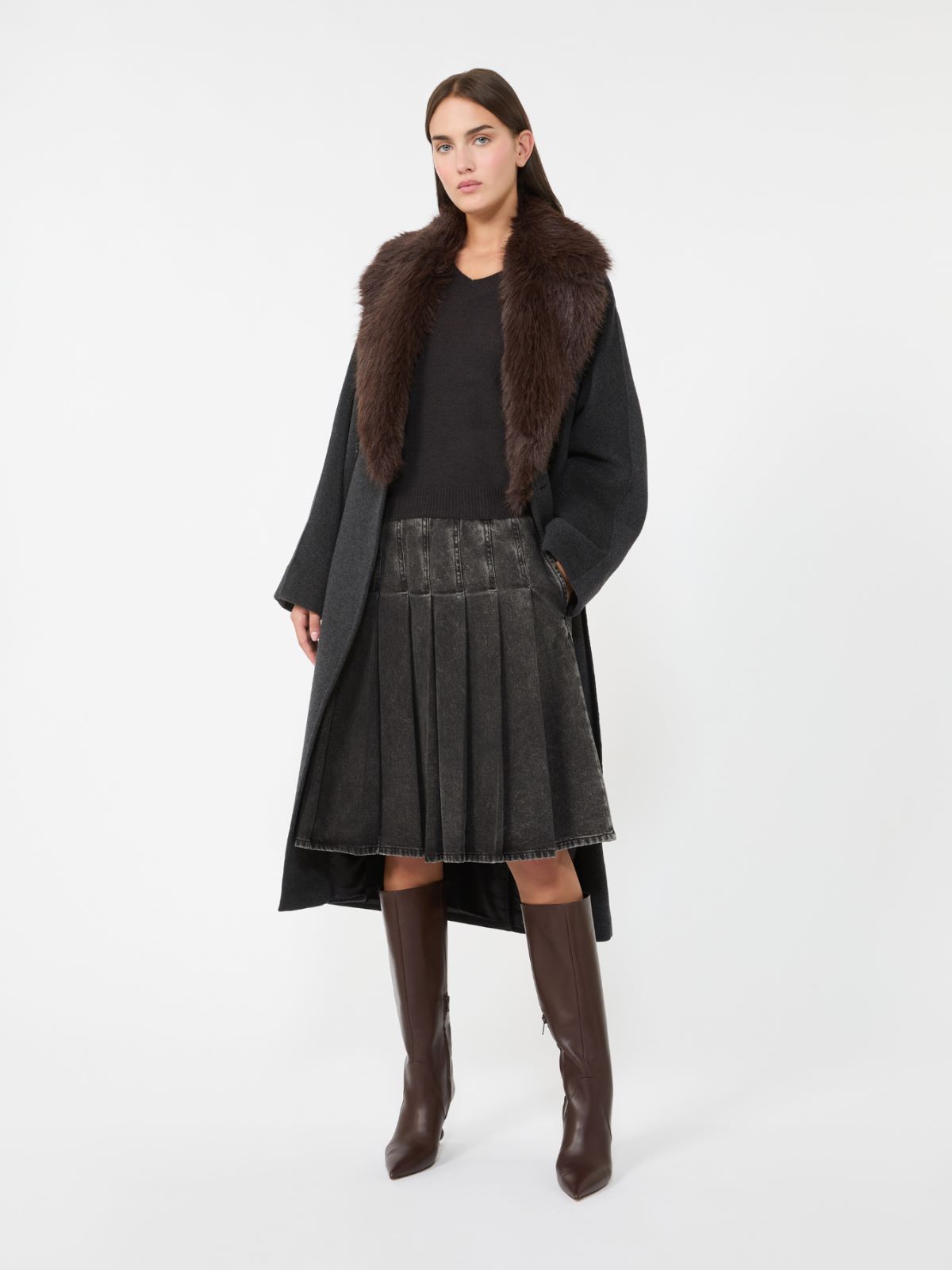 Wool wrap coat - DARK GREY - Weekend