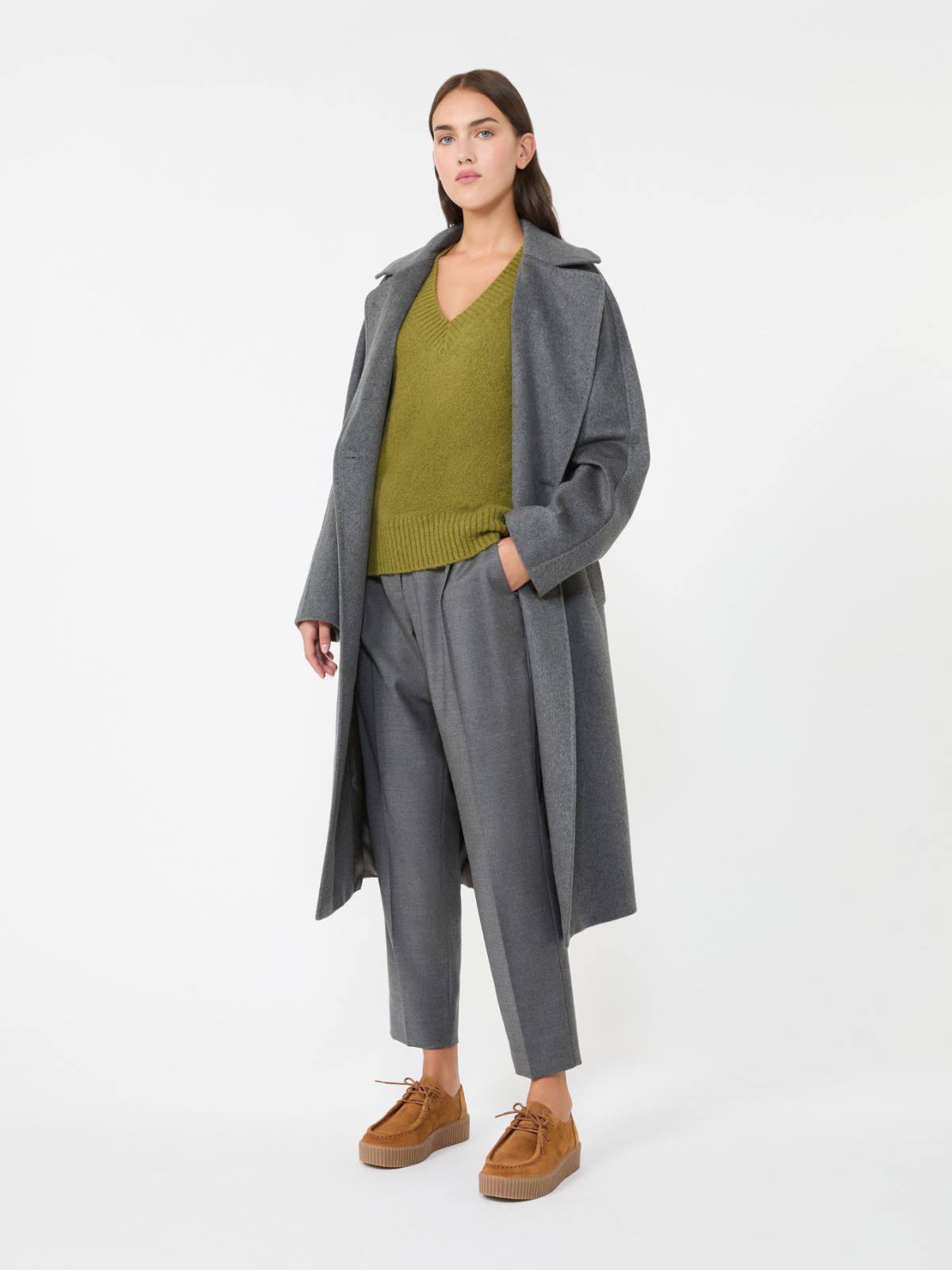 Double-breasted cashmere coat - DARK GREY - Weekend