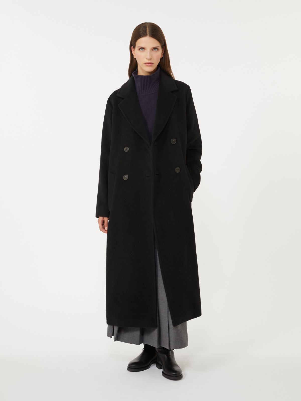 Double-breasted coat in wool and alpaca - BLACK - Weekend