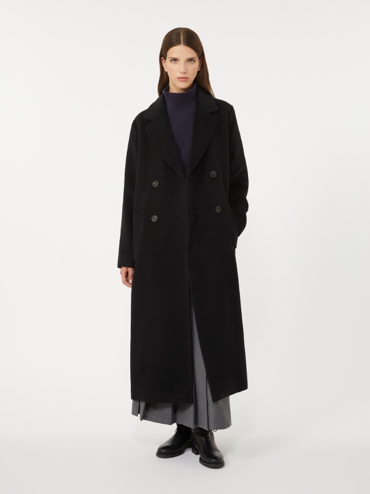 Double-breasted coat in wool and alpaca - BLACK - Weekend