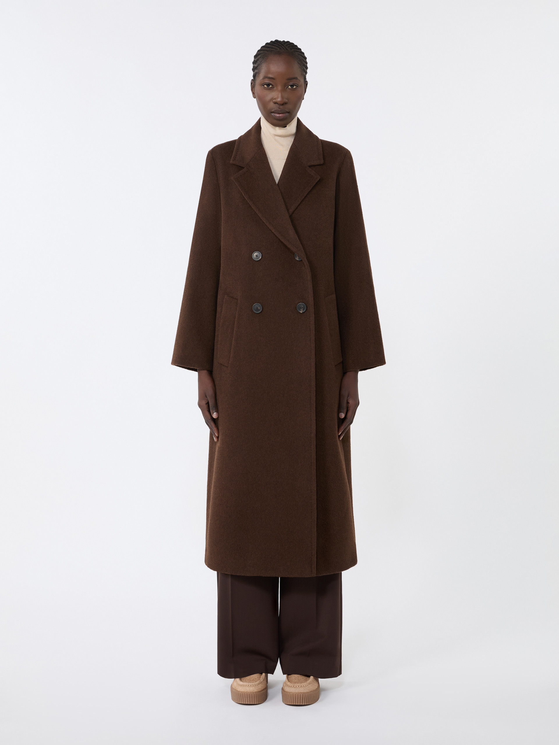 Double-breasted coat in wool and alpaca, chocolate | Weekend Max Mara