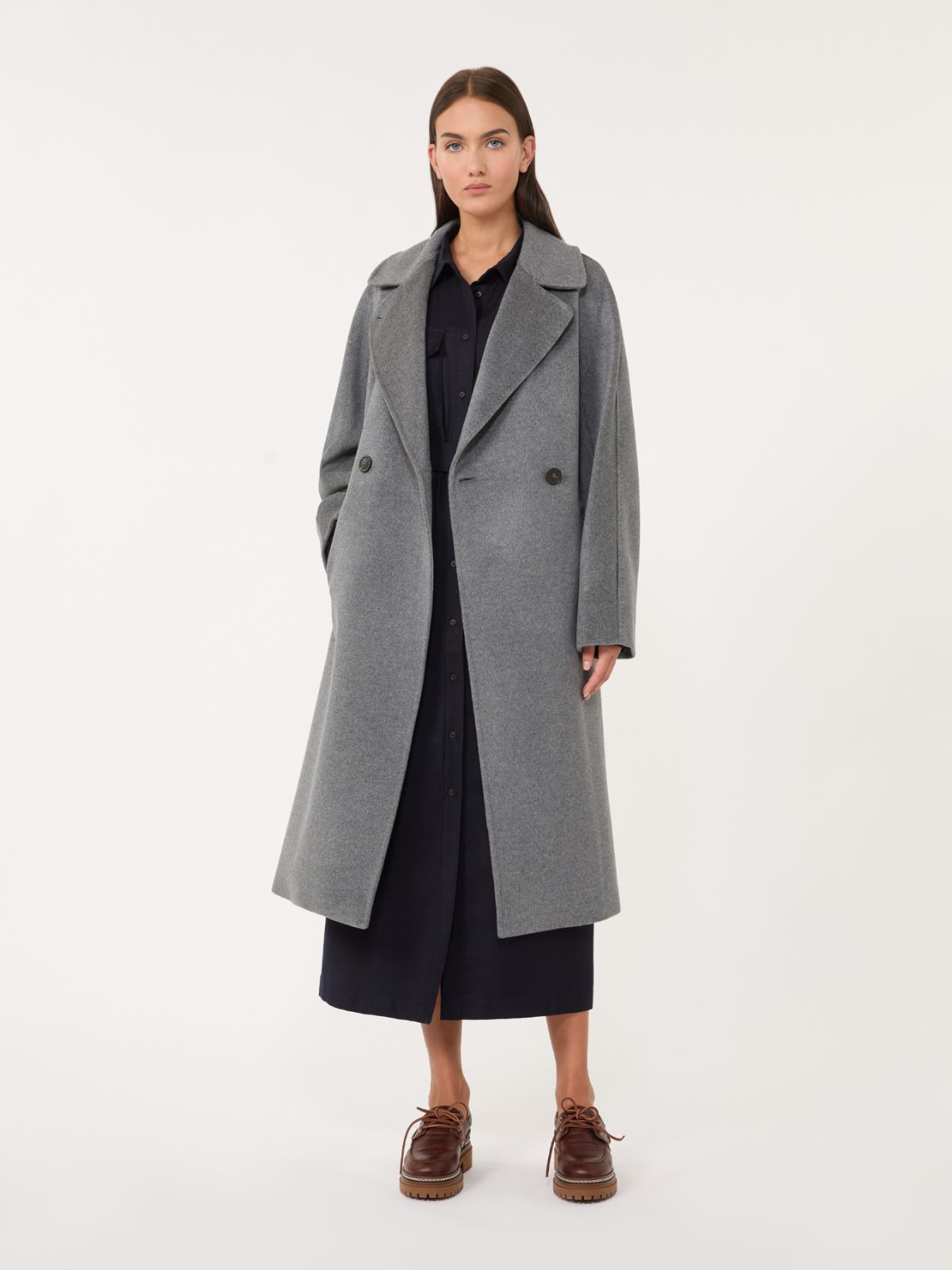 Double-breasted wool midi coat - DARK GREY - Weekend