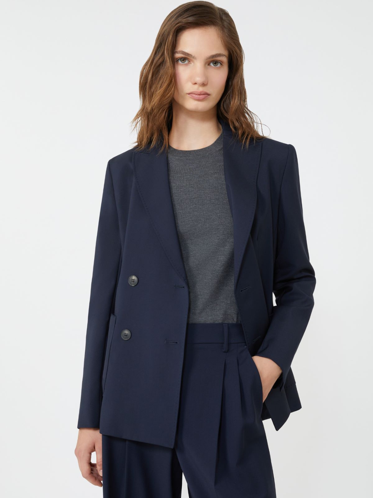 Double-breasted blazer in wool canvas - NAVY - Weekend - 4