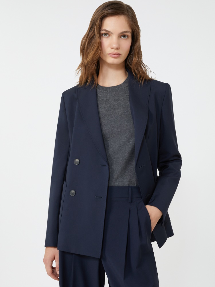 Double-breasted blazer in wool canvas - NAVY - Weekend