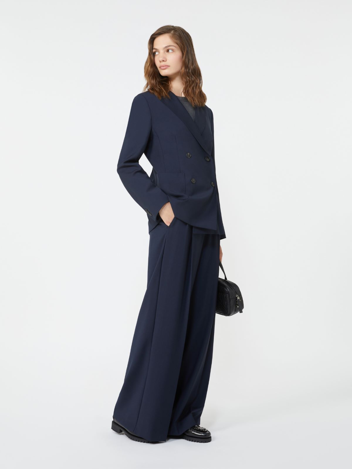 Double-breasted blazer in wool canvas - NAVY - Weekend