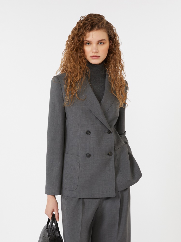 Double-breasted blazer in wool canvas - MEDIUM GREY - Weekend