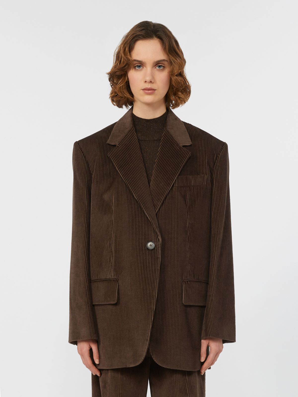 Single-breasted velvet blazer - CHOCOLATE - Weekend - 2