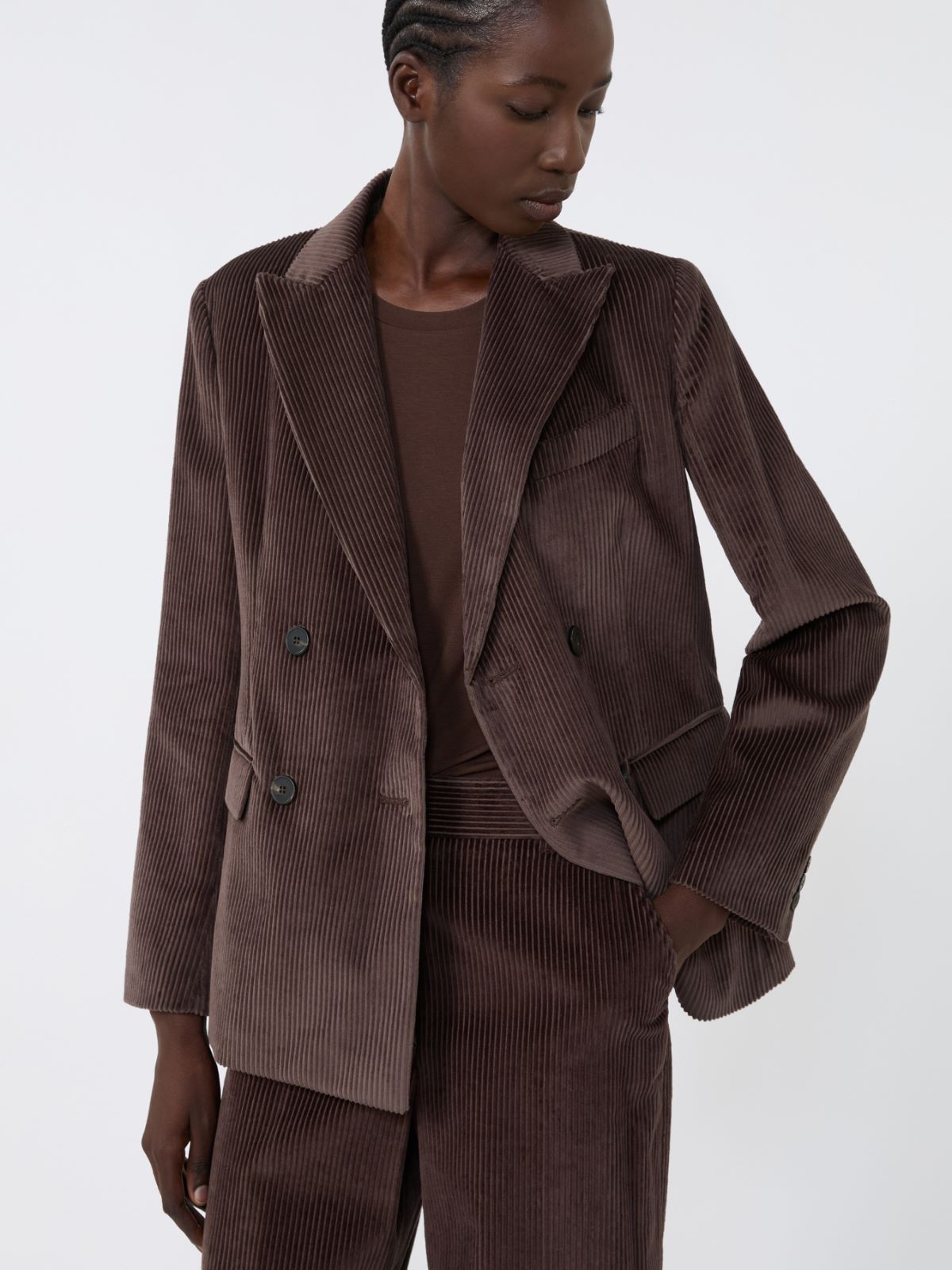 Blazer doppiopetto in velluto - CIOCCOLATO - Weekend - 4
