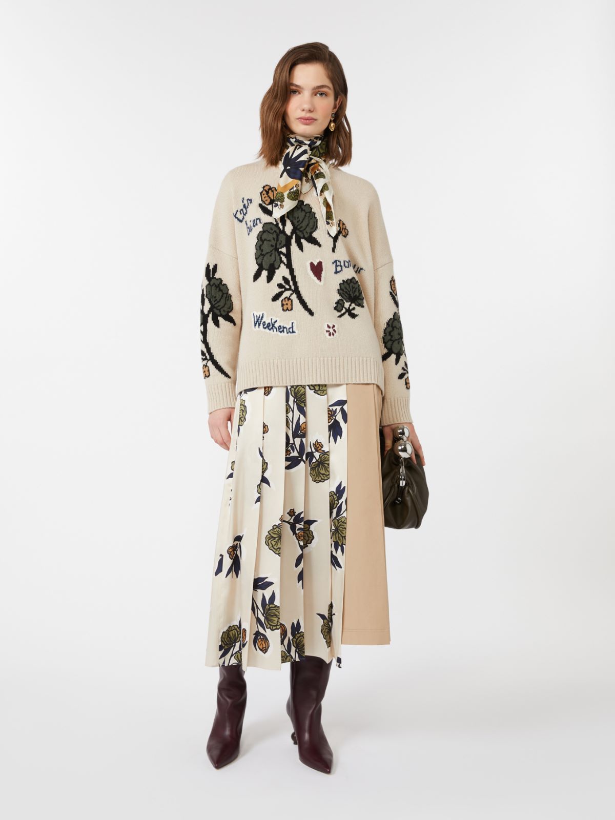Pleated skirt in patterned twill - BEIGE - Weekend