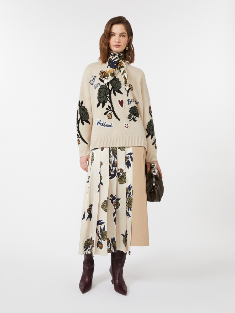 Pleated skirt in patterned twill - BEIGE - Weekend