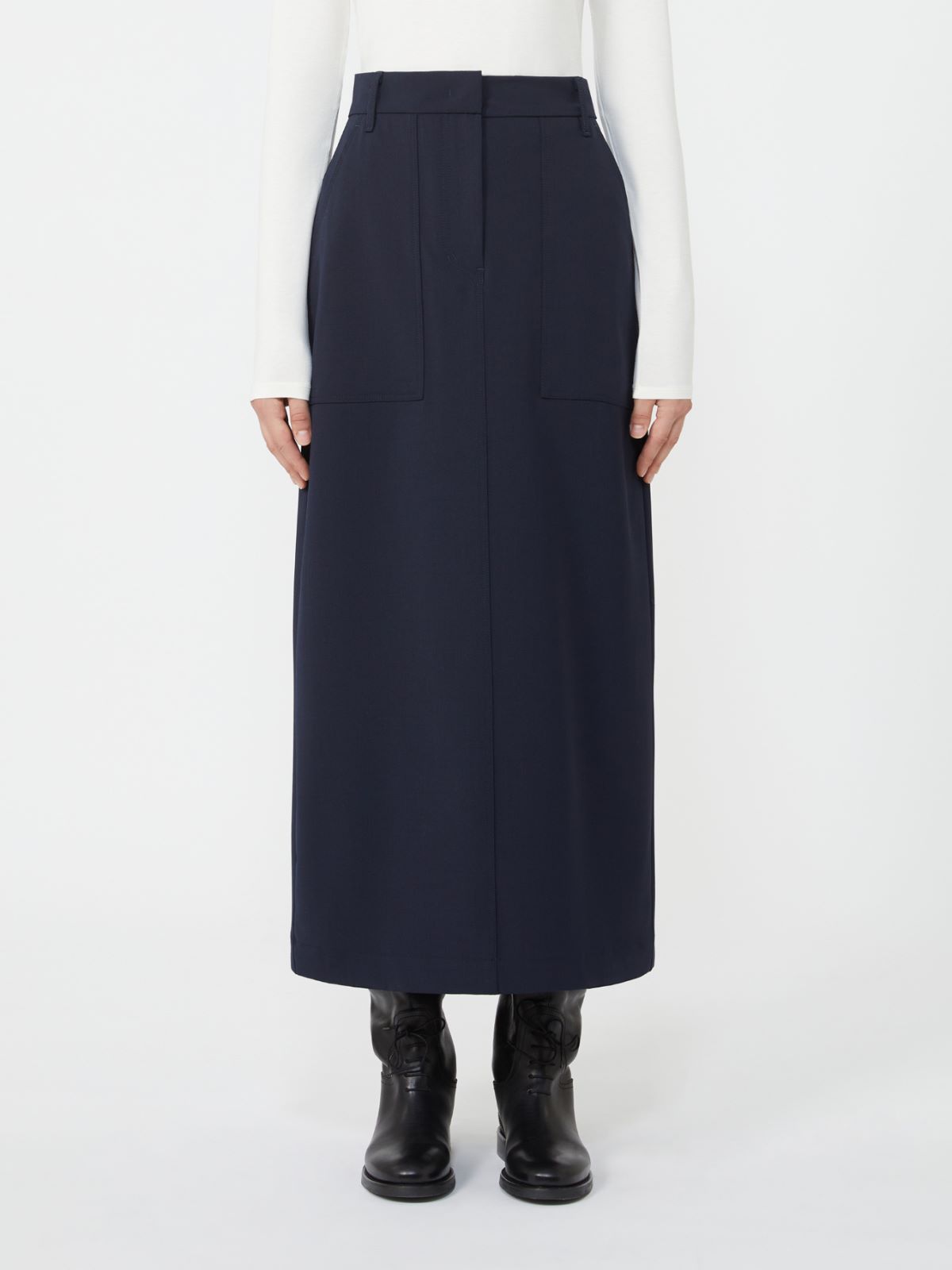 Long wool blend skirt - NAVY - Weekend - 2
