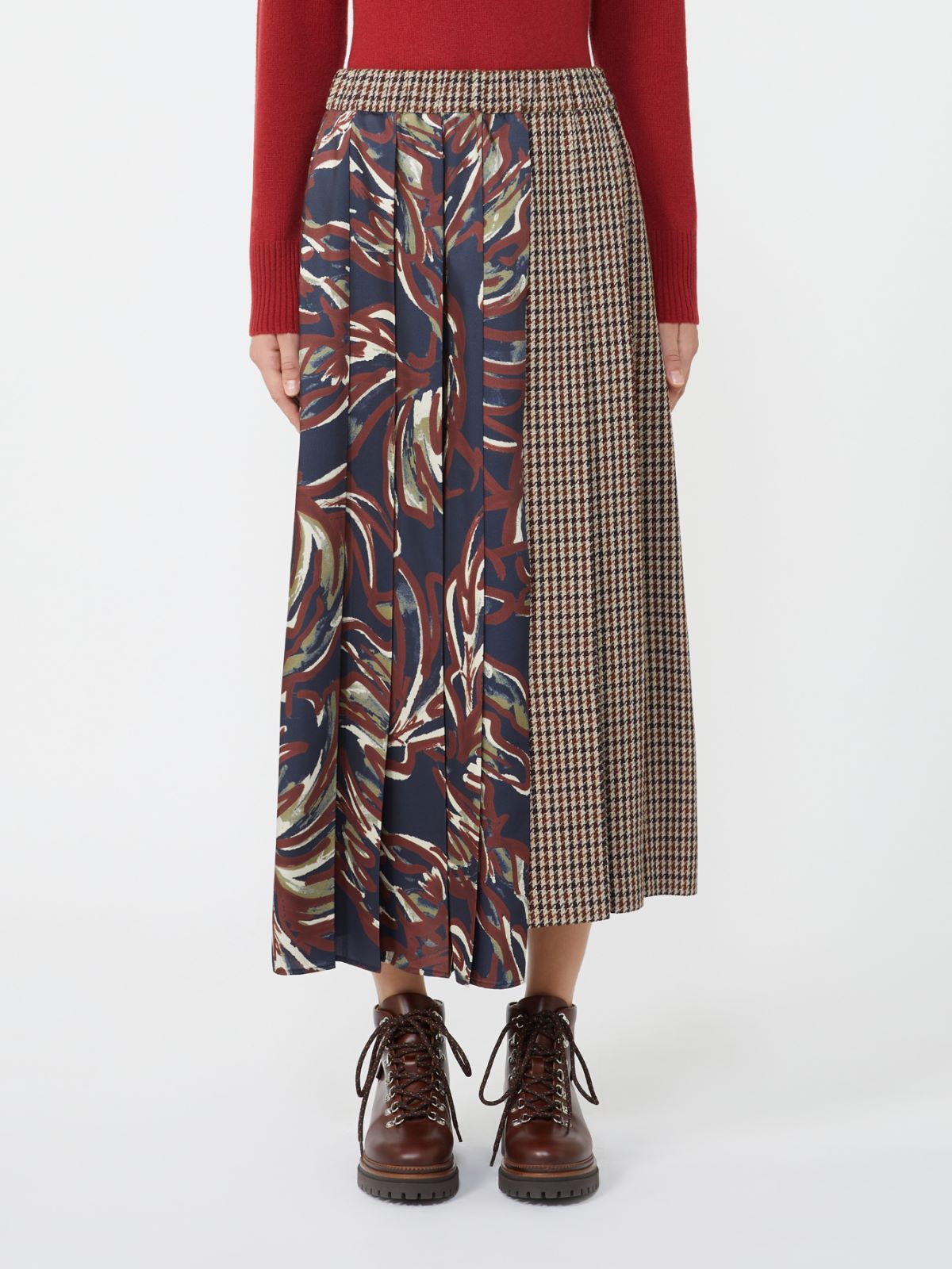 Pleated houndstooth wool skirt - WINE-COLOURED - Weekend - 2