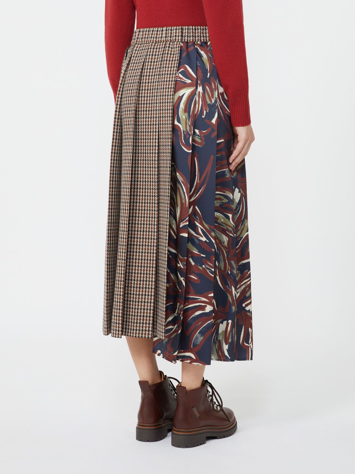 Pleated houndstooth wool skirt - WINE-COLOURED - Weekend - 3