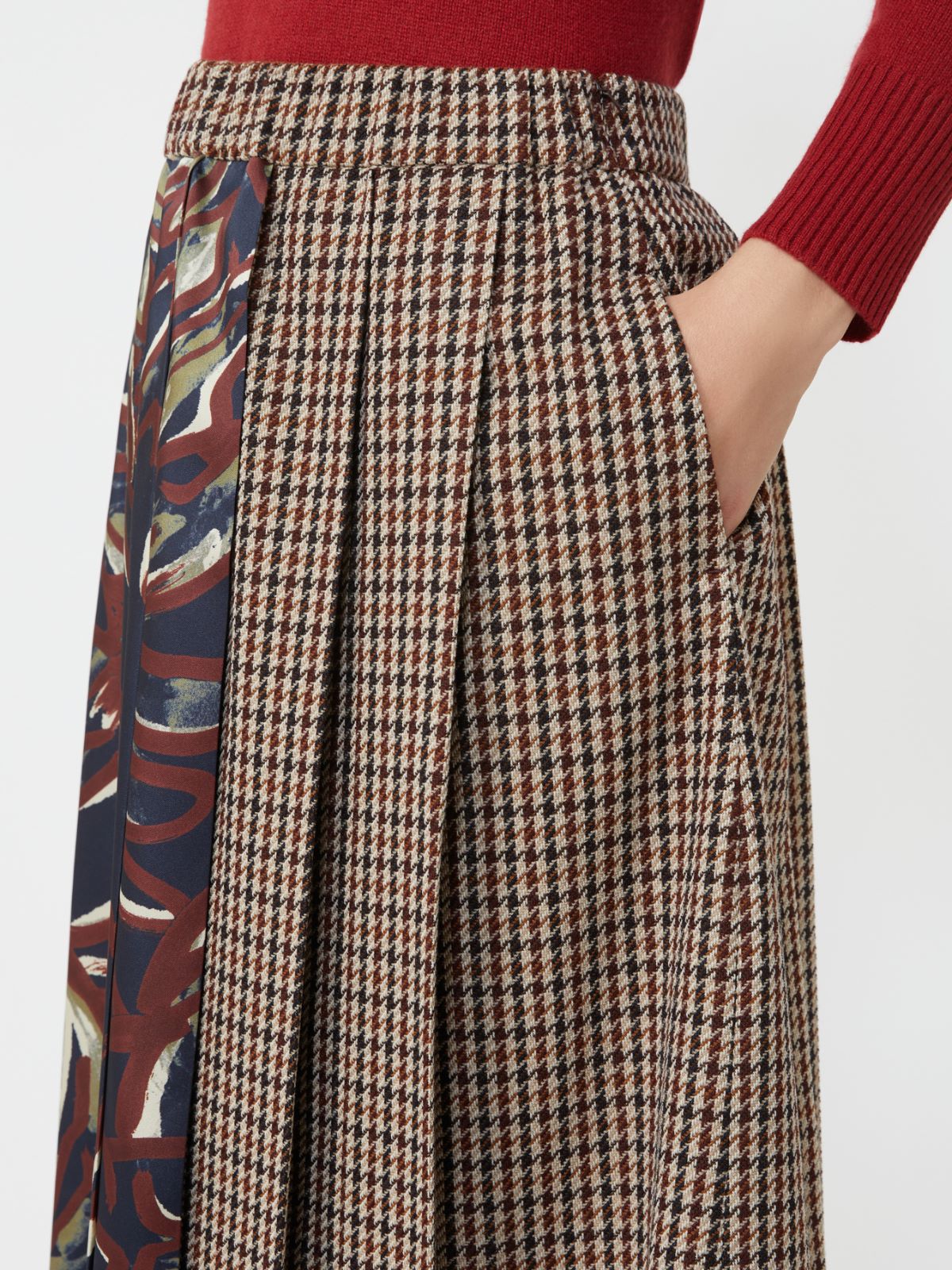 Pleated houndstooth wool skirt - WINE-COLOURED - Weekend - 4