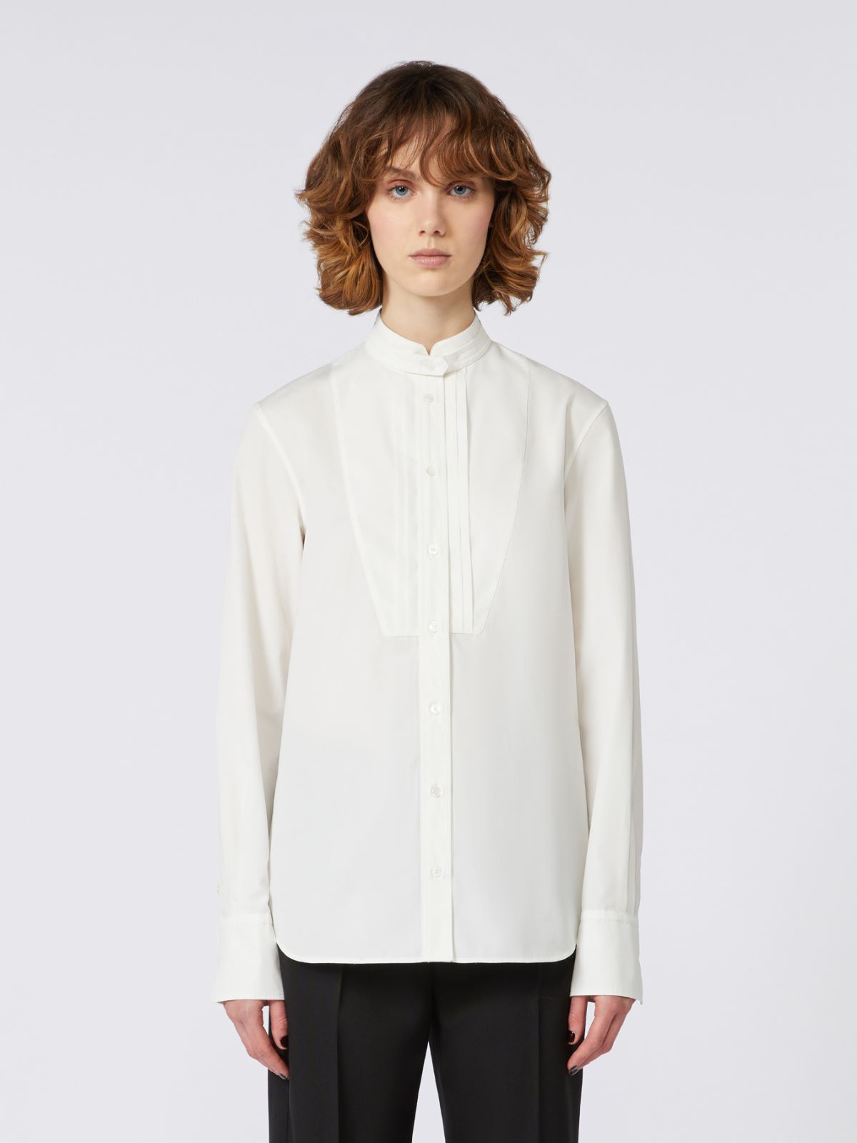 Camicia smoking in popeline di cotone - BIANCO OTTICO - Weekend - 2
