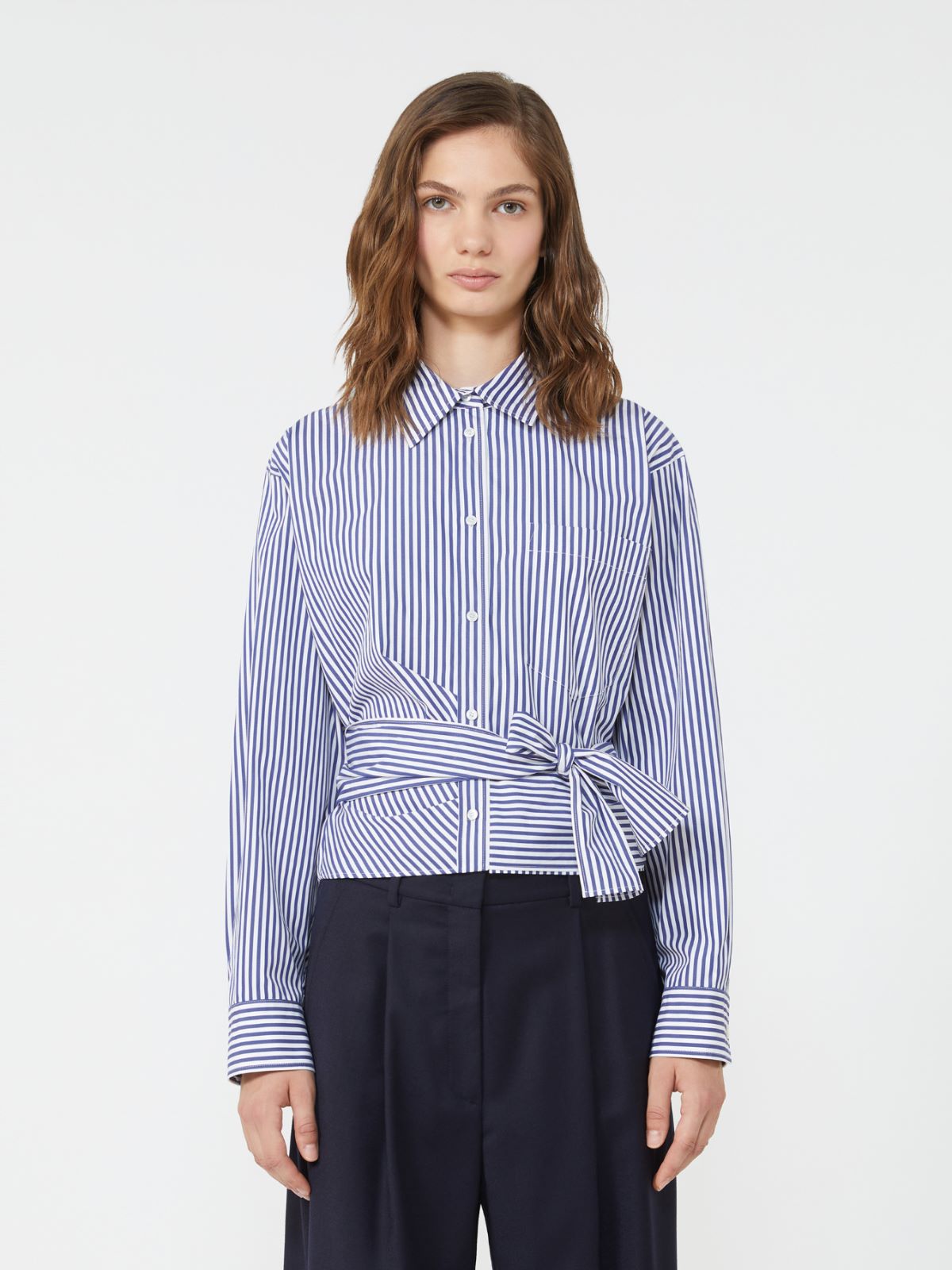 Draped cotton shirt - NAVY - Weekend - 2