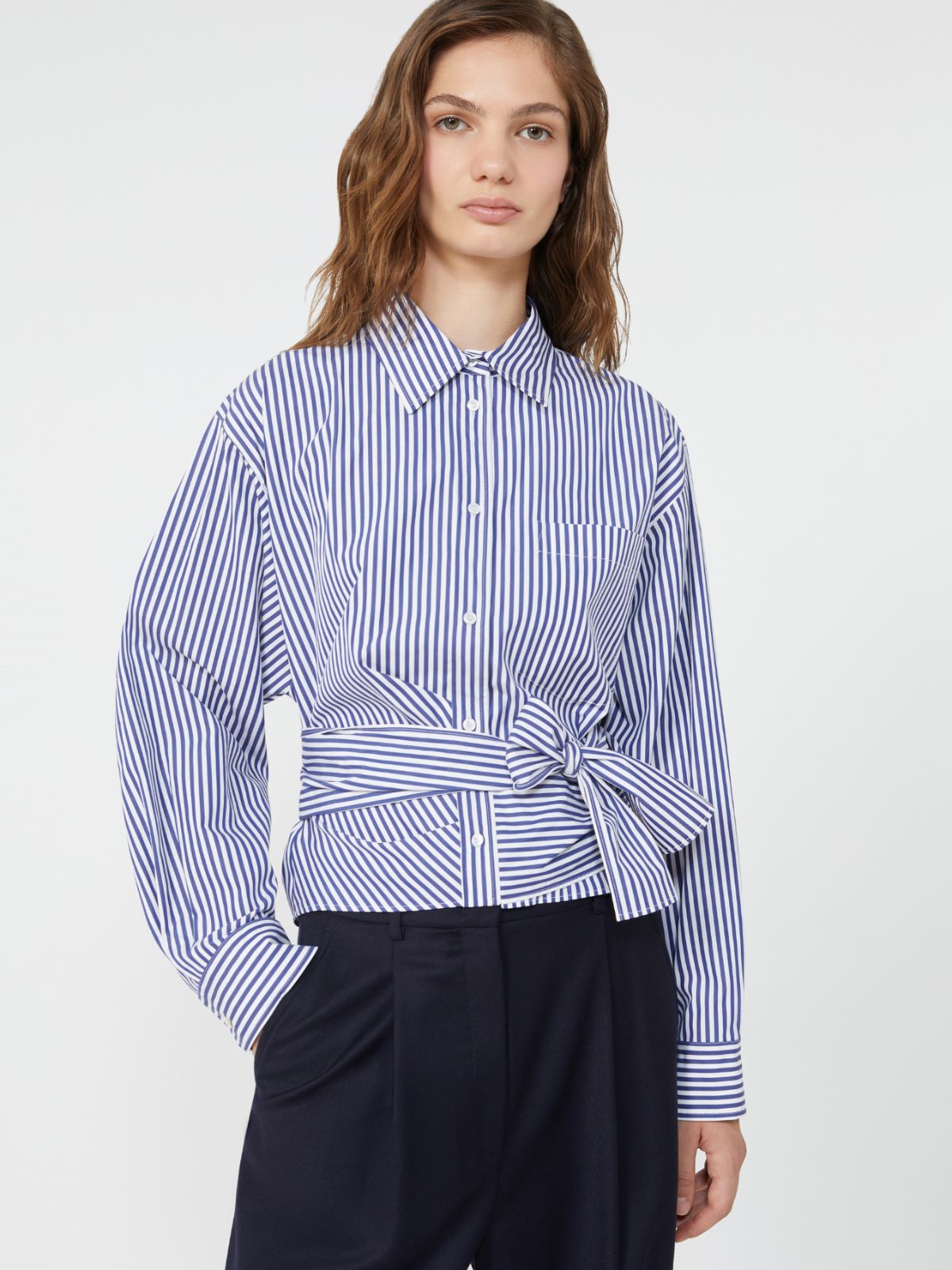 Draped cotton shirt - NAVY - Weekend - 4