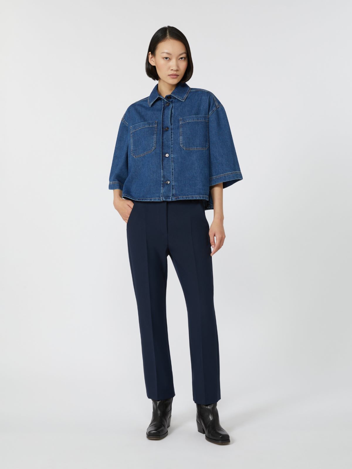 Stretch canvas cigarette trousers - NAVY - Weekend