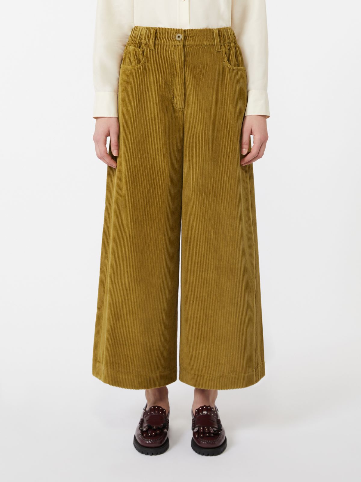 Cropped cotton velvet trousers - OLIVE GREEN - Weekend - 2