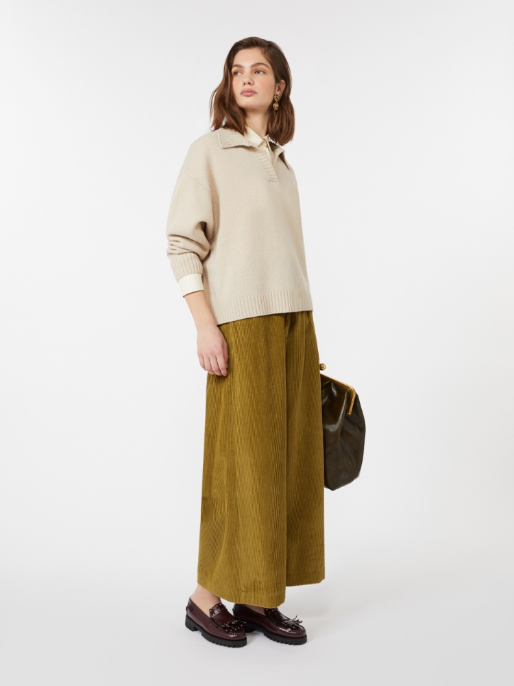 Cropped cotton velvet trousers - OLIVE GREEN - Weekend