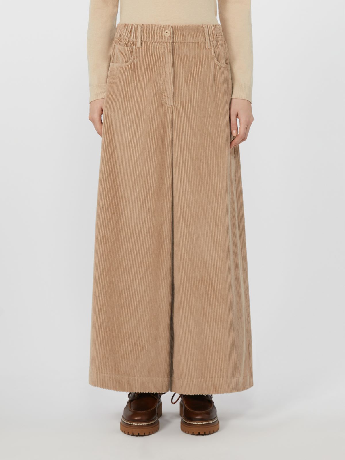 Cropped cotton velvet trousers - SAND - Weekend - 2