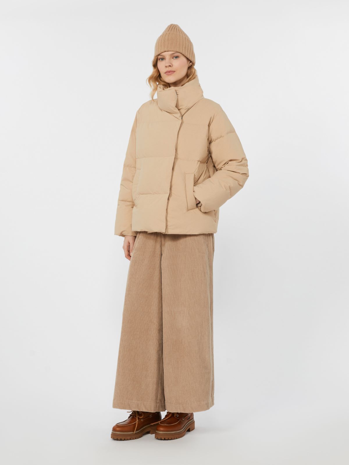 Cropped cotton velvet trousers - SAND - Weekend