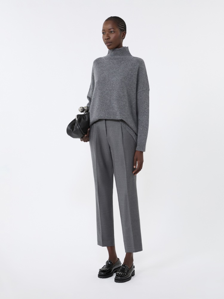 Wool flannel cigarette trousers - MEDIUM GREY - Weekend