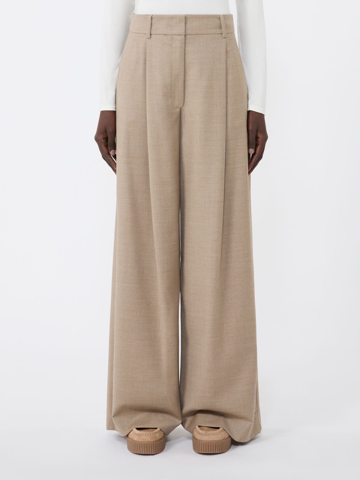 Pantalone palazzo in flanella di lana - BEIGE - Weekend - 2