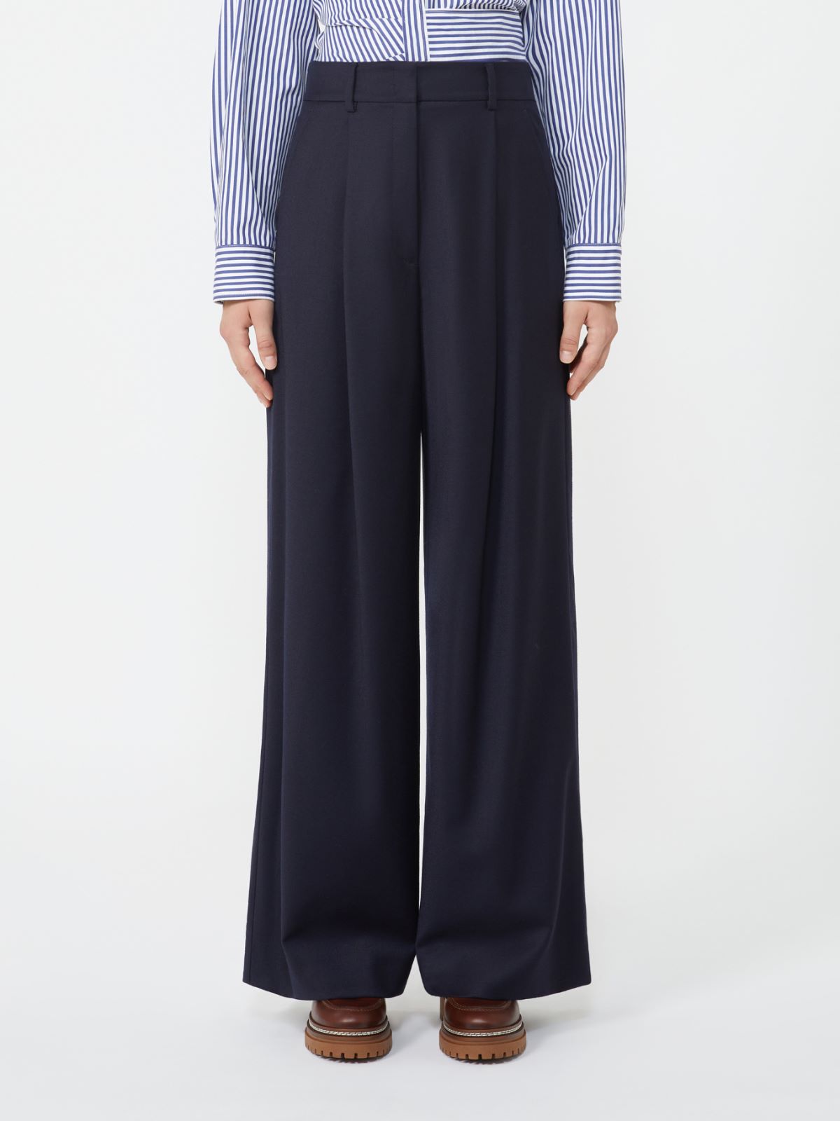 Wool flannel palazzo trousers - NAVY - Weekend - 2