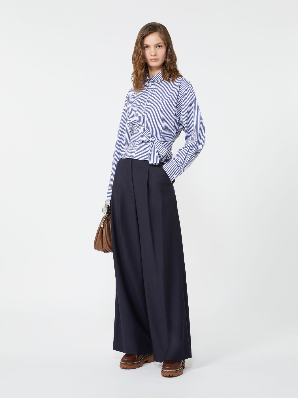 Wool flannel palazzo trousers - NAVY - Weekend