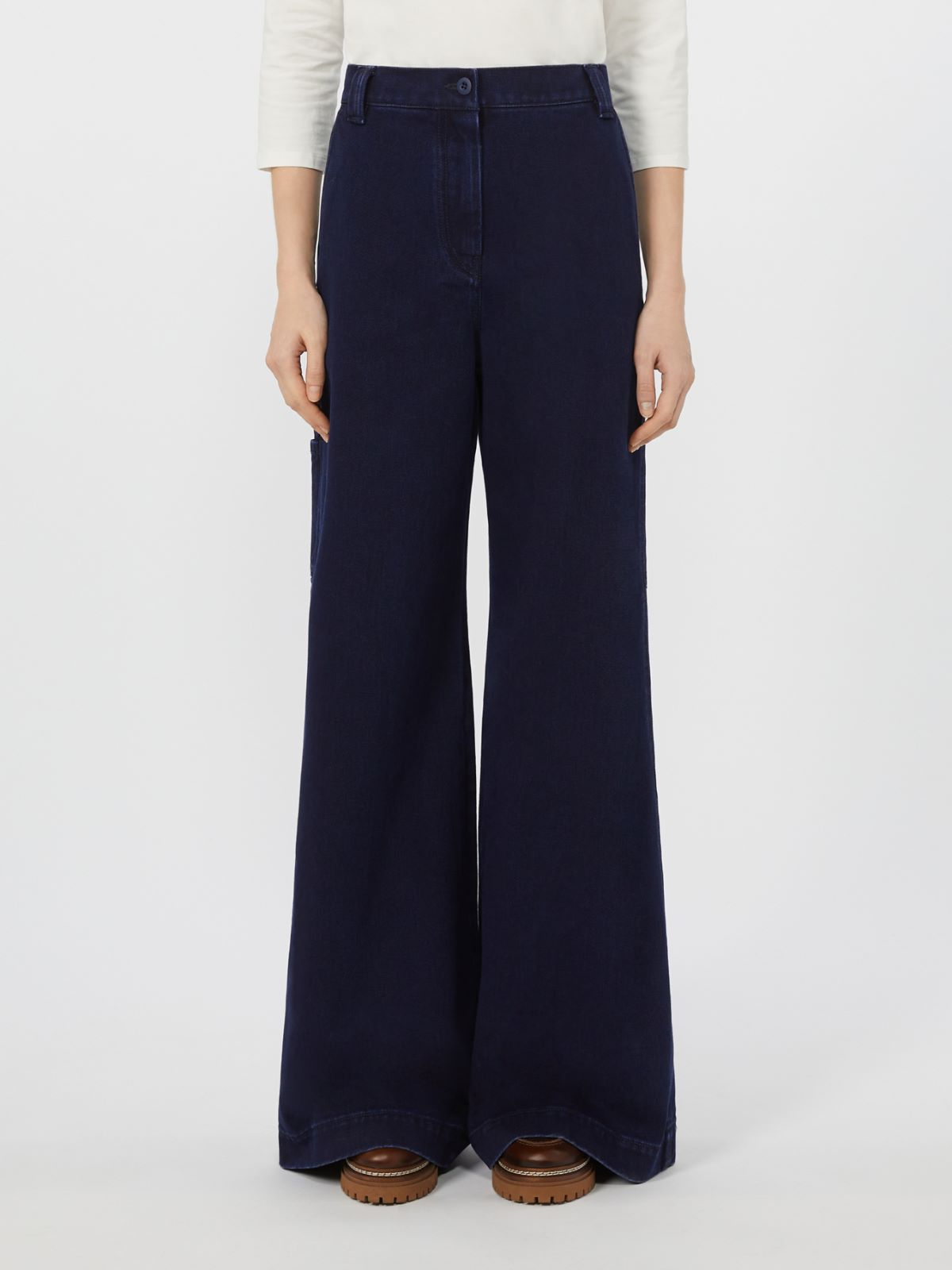 Cotton denim wide-leg trousers - NAVY - Weekend - 2